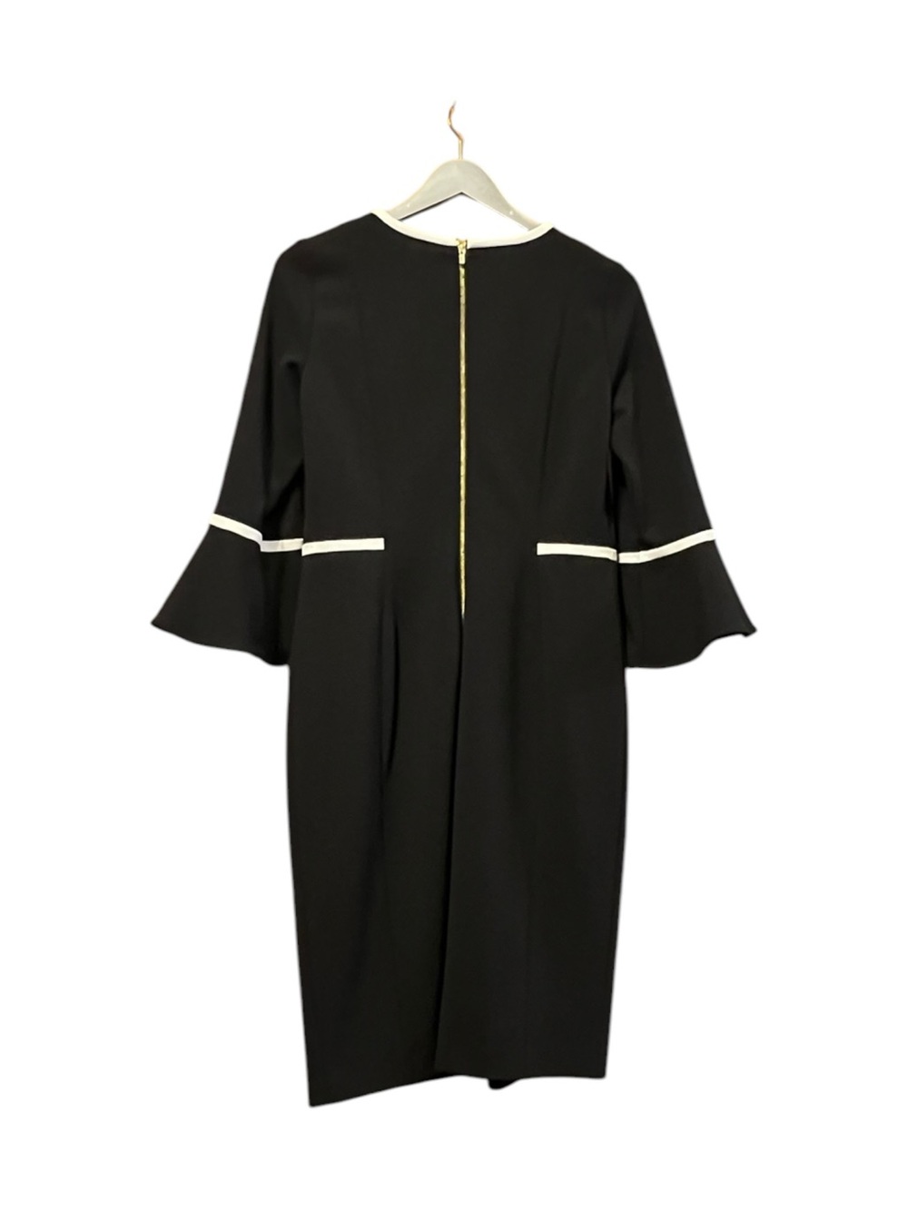 Calvin Klein Ribbon Trim Bell Sleeve Sheath Dress Black White Size 8 - Picture 4 of 5